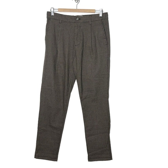 Old Navy Houndstooth Pleated Pull On Taper Pants Brown Women’s Size M Academia - Picture 1 of 8